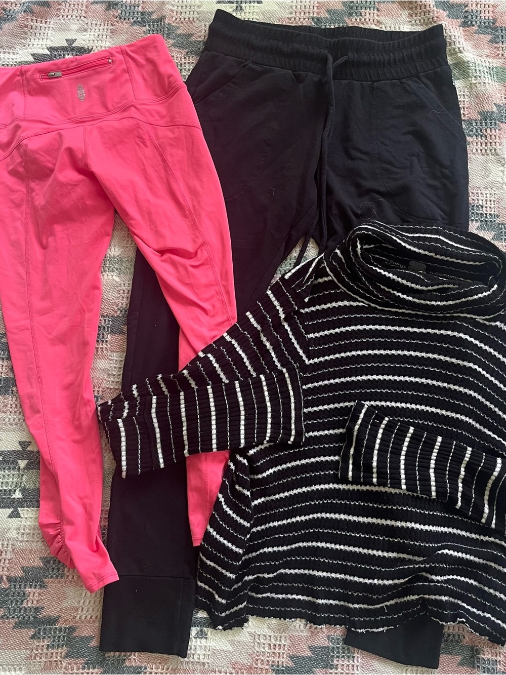 Free people Black & Pink Striped Turtleneck Sweater and Active Leggings bundle